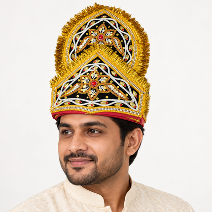 Handmade Double Mukut Crown for Kids (10+ Years) – Red and Black