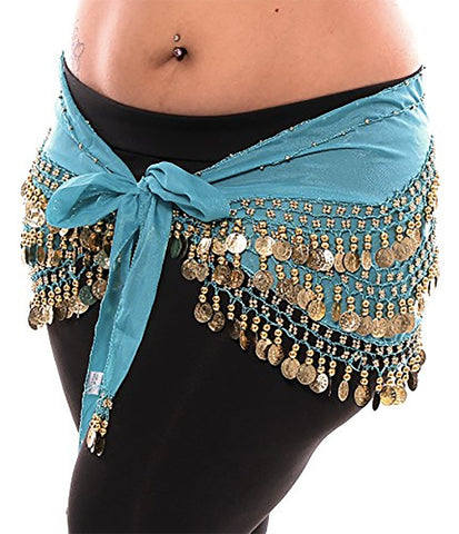 Belly Dance Hip Scarf Waist Belt with Gold Coins for Women and Girls