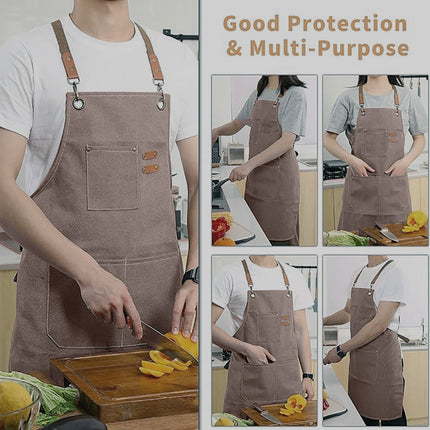 Chef Aprons Canvas Cross Back Premium : Stylish Unisex Design with Spacious Pockets fancydresswale.com