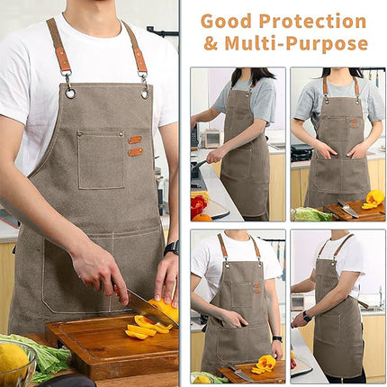 Chef Aprons Canvas Cross Back Premium : Stylish Unisex Design with Spacious Pockets fancydresswale.com