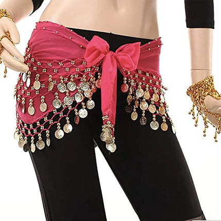 Belly Dance Hip Scarf Waist Belt with Gold Coins for Women and Girls Fancydresswale