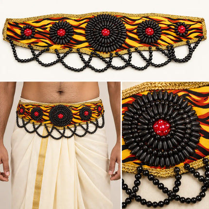 Belt Adult – Tiger-Stripe Kamar Belt with Floral Rosettes & Beaded Drops fancydresswale.com