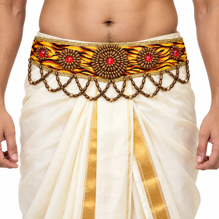 Belt Adult – Tiger-Stripe Kamar Belt with Floral Rosettes & Beaded Drops fancydresswale.com
