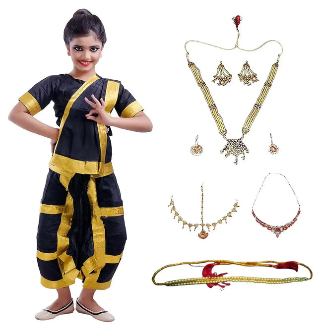 Bharatnatyam Costume for Girls with Light Bharatnatyam Jewellery Fancydresswale