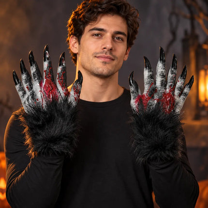 Bhoot Fur Hand Halloween gloves in a spooky themed setting