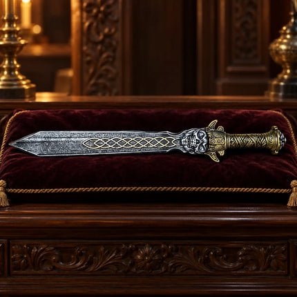 Bhoot Talwar displayed on a velvet cushion for styling
