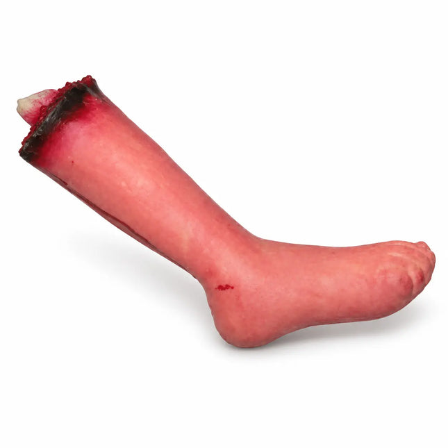 Big Blood Leg Halloween prop with pink leg and foot shape on a white background