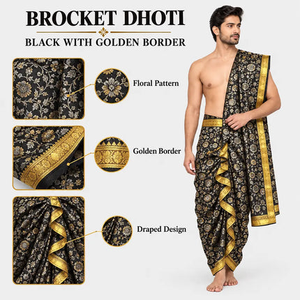 Black Brocket dhoti design infographic