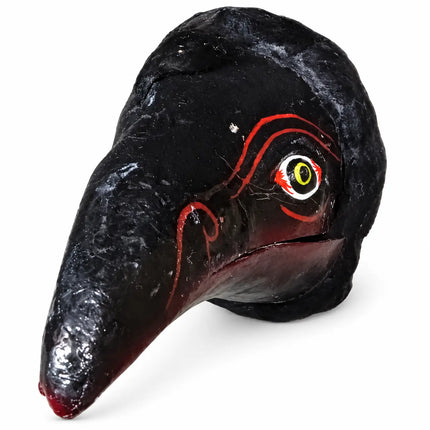 Black Jatayu Mask with long curved beak on white background