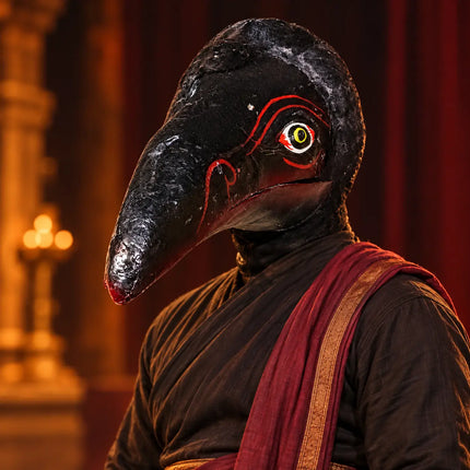 Performer wearing Black Jatayu Mask with stage costume