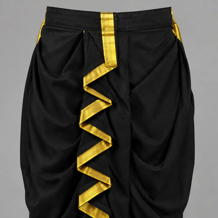 Black Mahabharat dhoti front folds close-up