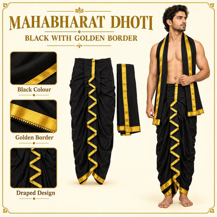 Black Mahabharat dhoti design infographic
