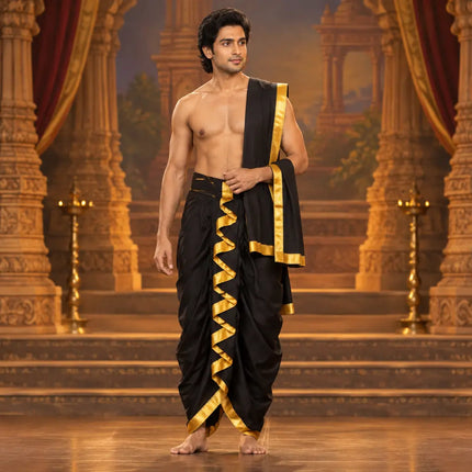 Black Mahabharat dhoti AI theatrical photoshoot preview