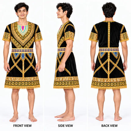 Black raja coat front side and back view