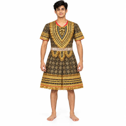 Black & Gold Raja Coat with Decorative Borders & Fringe | Kids Ramleela Costume fancydresswale.com