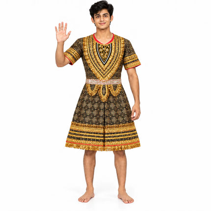 Black & Gold Raja Coat with Decorative Borders & Fringe | Kids Ramleela Costume fancydresswale.com