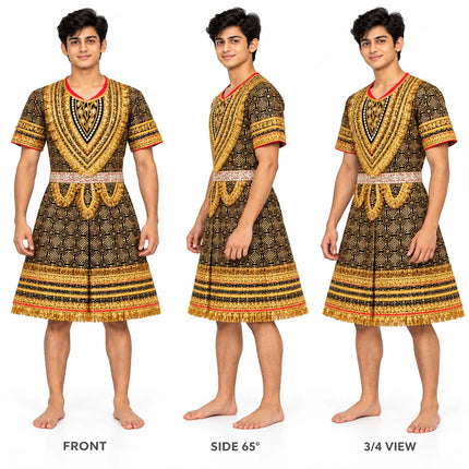 Black & Gold Raja Coat with Decorative Borders & Fringe | Kids Ramleela Costume fancydresswale.com