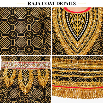 Black & Gold Raja Coat with Decorative Borders & Fringe | Kids Ramleela Costume fancydresswale.com