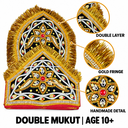 Handmade Double Mukut Crown for Kids (10+ Years) – Red and Black