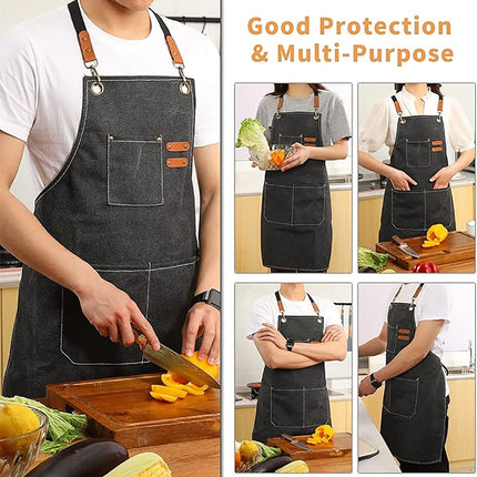 Chef Aprons Canvas Cross Back Premium : Stylish Unisex Design with Spacious Pockets fancydresswale.com