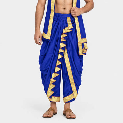 Blue Dhoti Patka AI hero on light-gray background