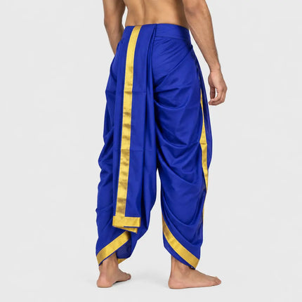 Blue Mahabharat dhoti AI back-three-quarter hero on light-gray background