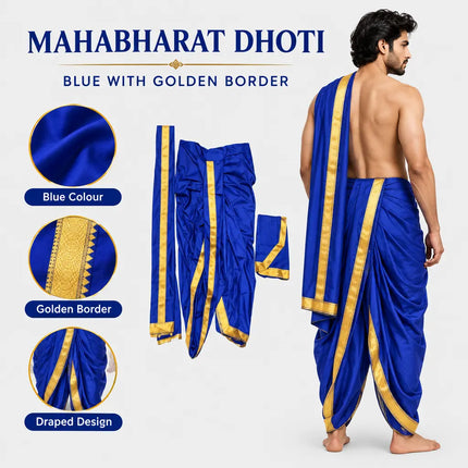 Blue Mahabharat dhoti design infographic based on rear reference