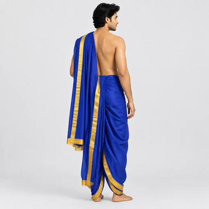 Blue Mahabharat dhoti AI back-three-quarter studio photoshoot preview