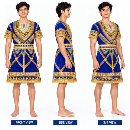 Blue raja coat front side and 3/4 view