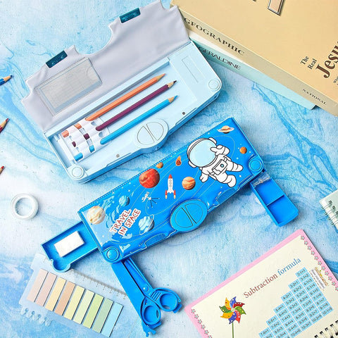 Fancydresswale Blue Astronaut Pencil Box for Kids, Astronaut Pencil Box for Boys, Kids Pencil Box for Boys & Girls, Pencil Box for Boys, Astronaut Theme Return Gifts for Kids (With Accessories)