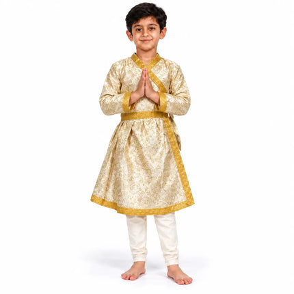Boys Cream and Gold Zari Angrakha Costume | Traditional Stage & Ramleela Outfit fancydresswale.com