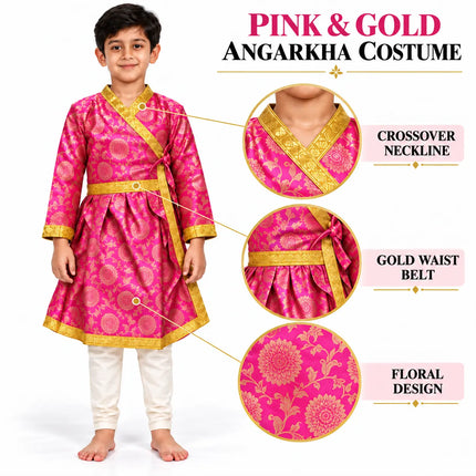 Boys Pink and Gold Zari Angrakha Costume | Traditional Stage & Ramleela Outfit fancydresswale.com