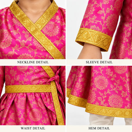 Boys Pink and Gold Zari Angrakha Costume | Traditional Stage & Ramleela Outfit fancydresswale.com