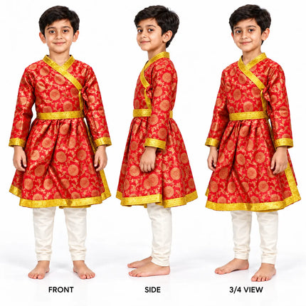 Boys Red and Gold Zari Angrakha Costume | Traditional Stage & Ramleela Outfit fancydresswale.com