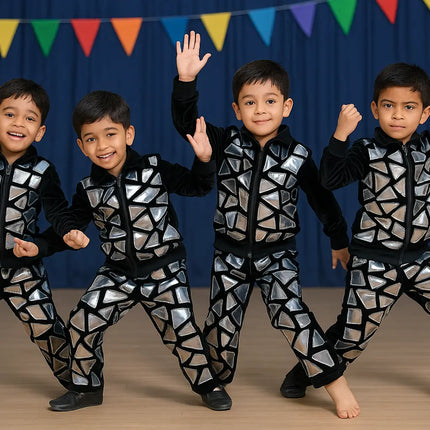 Boys Silver Mirror Dance Costume | Shiny Stage Performance Outfit Fancydresswale.com