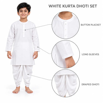 Boys White Kurta and Dhoti Set | Traditional Ethnic Outfit for Kids fancydresswale.com
