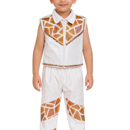 Boys White & Orange Sequin Dance Costume | Fancy Dress for Stage & School Function Fancydresswale.com