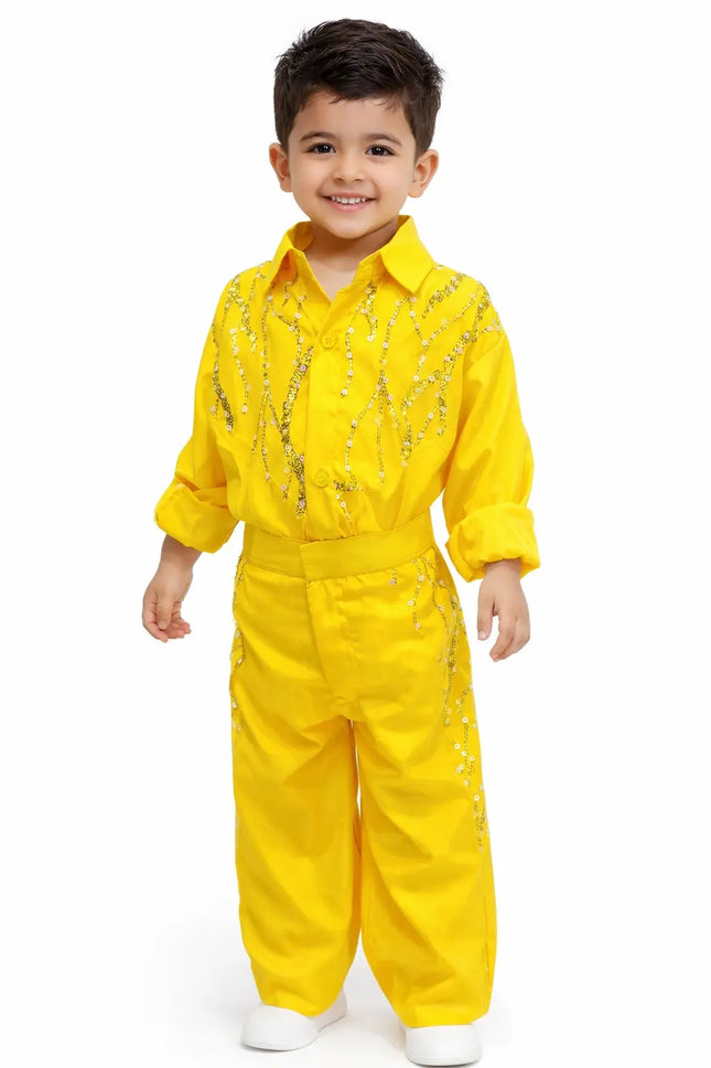 Boys Yellow Sequin Dance western dance dress Costume Set | Kids Bollywood Fancy Dress Outfit for Stage & Party Fancydresswale