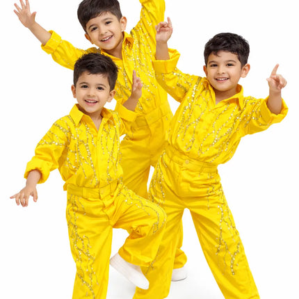 Boys Yellow Sequin Dance western dance dress Costume Set | Kids Bollywood Fancy Dress Outfit for Stage & Party Fancydresswale