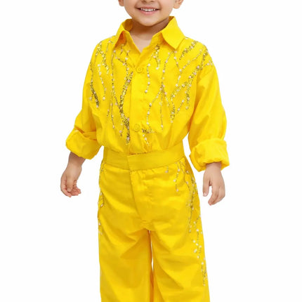 Boys Yellow Sequin Dance western dance dress Costume Set | Kids Bollywood Fancy Dress Outfit for Stage & Party Fancydresswale