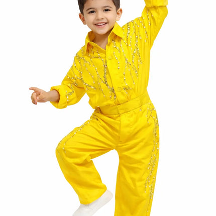 Boys Yellow Sequin Dance western dance dress Costume Set | Kids Bollywood Fancy Dress Outfit for Stage & Party Fancydresswale