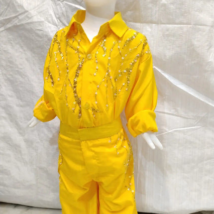 Boys Yellow Sequin Dance western dance dress Costume Set | Kids Bollywood Fancy Dress Outfit for Stage & Party Fancydresswale
