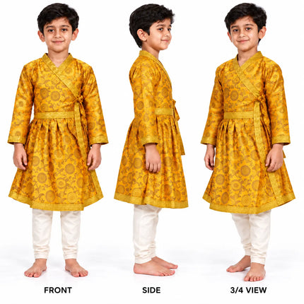Boys Yellow and Gold Zari Angrakha Costume | Traditional Stage & Ramleela Outfit fancydresswale.com