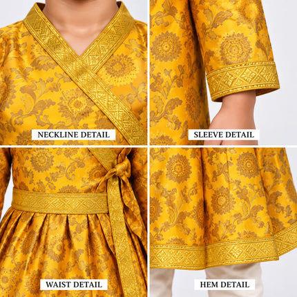 Boys Yellow and Gold Zari Angrakha Costume | Traditional Stage & Ramleela Outfit fancydresswale.com