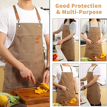 Chef Aprons Canvas Cross Back Premium : Stylish Unisex Design with Spacious Pockets fancydresswale.com