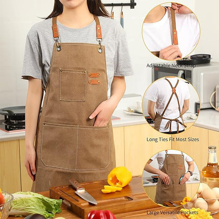 Chef Aprons Canvas Cross Back Premium : Stylish Unisex Design with Spacious Pockets fancydresswale.com
