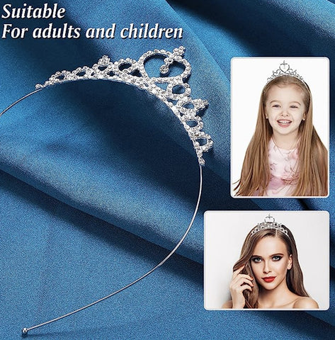 FancyDressWale Tiara Rhinestone Headband Hair Accessories with Silver Princess Crown for Birthday, Festive Decorations, Women, Girls, Bridal, Wedding, Hair Bands, and Jewellery