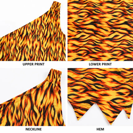 Tiger-print costume neckline print and zigzag hem details