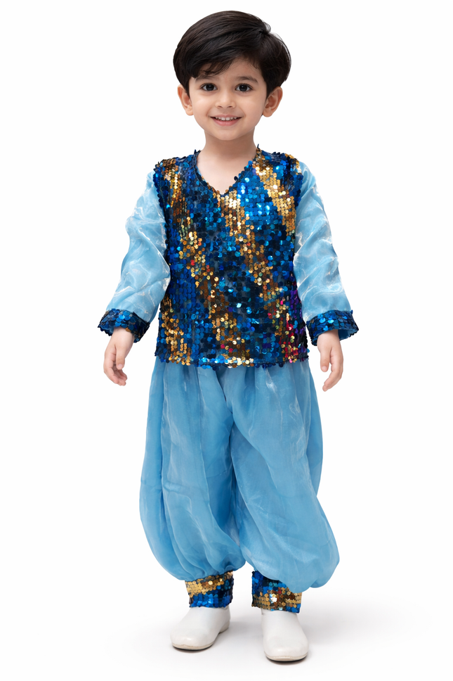 Kids Blue Sequin Dhoti Kurta western dance dress Costume | Boys Party Wear & Dance Dress for School Functions
