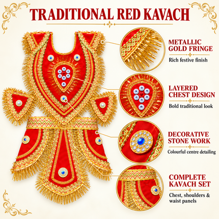 Traditional Red Kavach Karna Costume - Mythology Fancy Dress Set  2. Description
